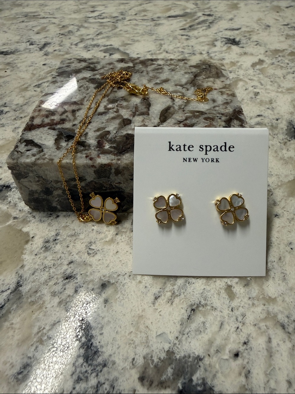kate spade Four-Leaf Clover Necklace & Stud Earrings - Gold & White